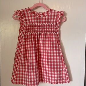 Pehr organic cotton dark pink/light red smocked gingham dress fluttered sleeves.